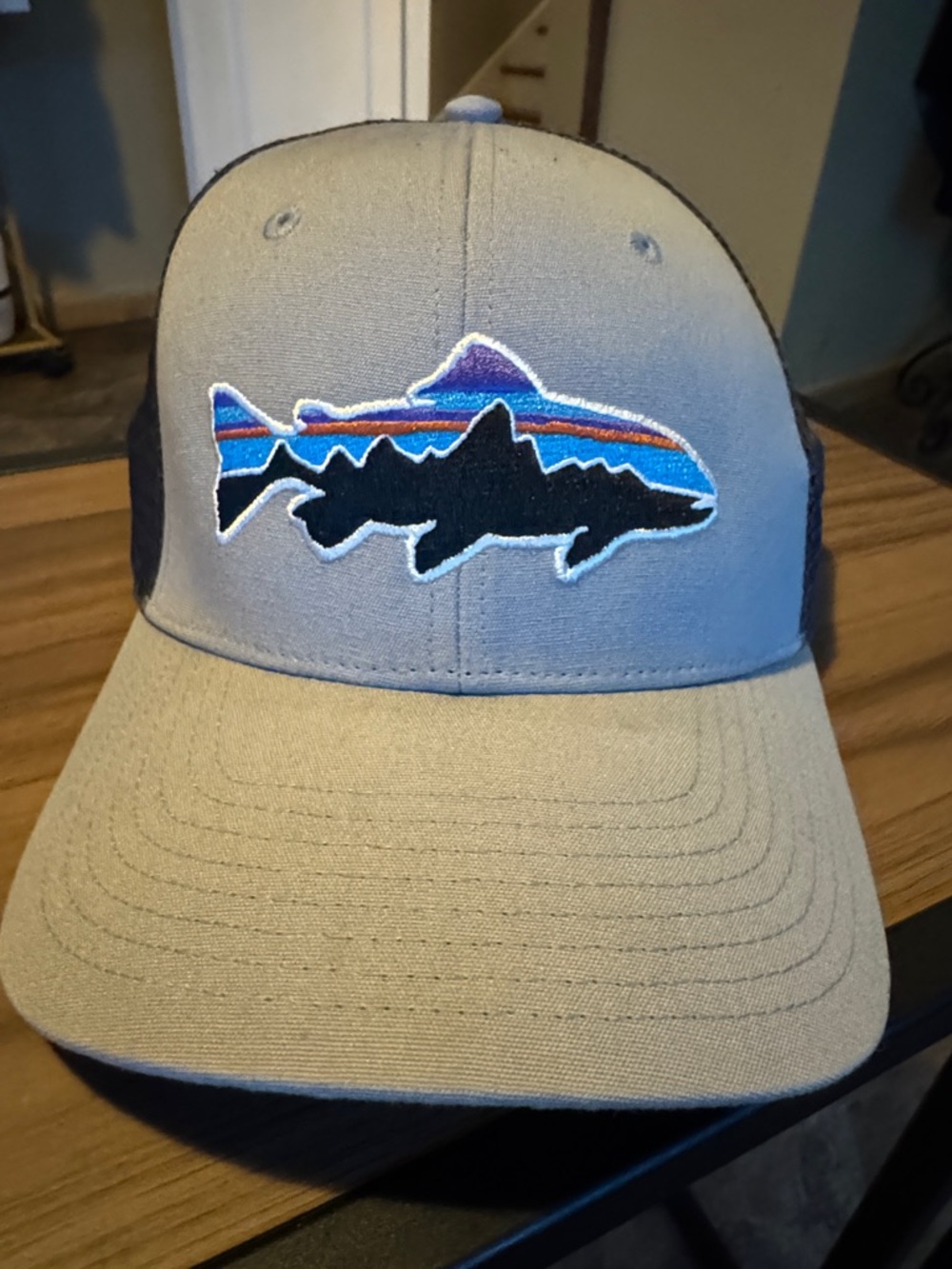 Patagonia Trout Patch Embroidered Baseball Cap - Khaki & Navy